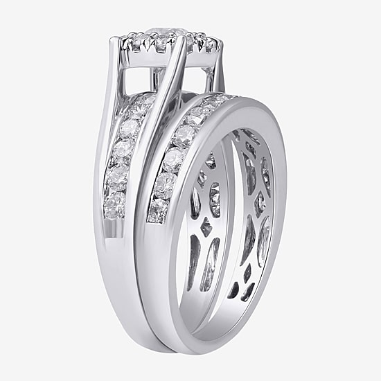 (G, Si2) Womens 2 CT. T.W. Lab Grown White Diamond 10K Gold Round Side Stone Halo Bridal Set
