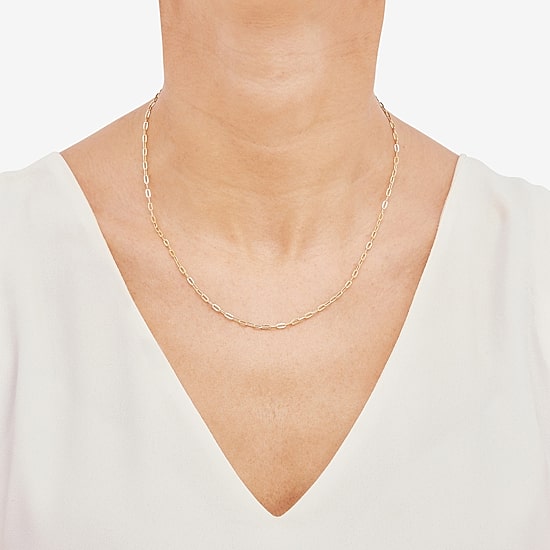 Made in Italy Womens 10K Gold 18 Inch Paperclip Chain Necklace
