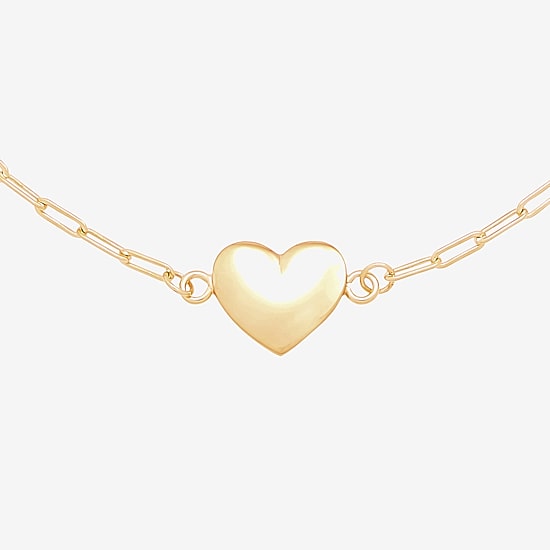 Gold Addiction Womens 10K Gold 7.25 Inch Solid Heart Chain Bracelet