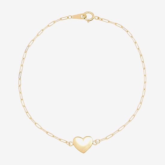 Gold Addiction Womens 10K Gold 7.25 Inch Solid Heart Chain Bracelet