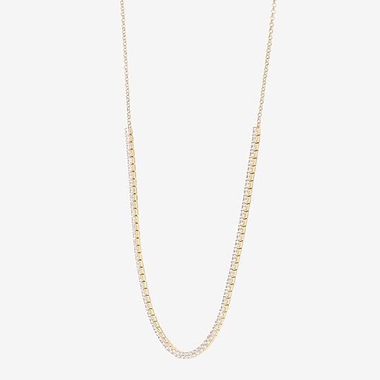 Silver Addiction Womens White Cubic Zirconia 14K Gold Over Silver 18 Inch Tennis Necklace