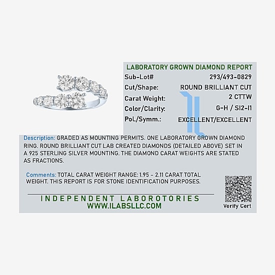 Diamond Addiction (G-H / Si2-I1) Womens 2 CT. T.W. Lab Grown White Diamond Sterling Silver Bypass  Cocktail Ring