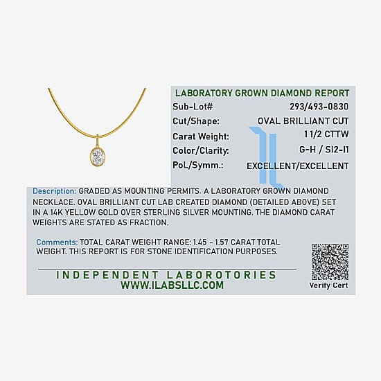 Diamond Addiction (G-H / Si2-I1) Womens 1 1/2 CT. T.W. Lab Grown White Diamond 14K Gold Over Silver Oval 18 Inch Pendant Necklace