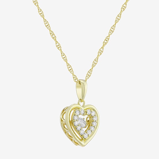 (H-I / Si1) Womens 1/4 CT. T.W. Lab Grown White Diamond 14K Gold Over Silver Heart 18 Inch Pendant Necklace