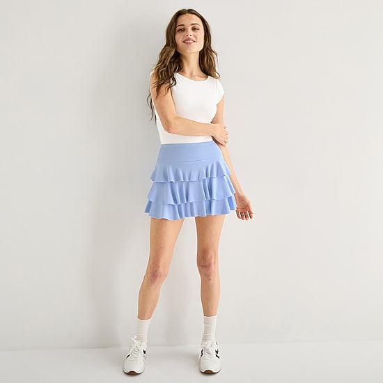 Arizona Womens Juniors Mid Rise Mini Active Pleated Skirt