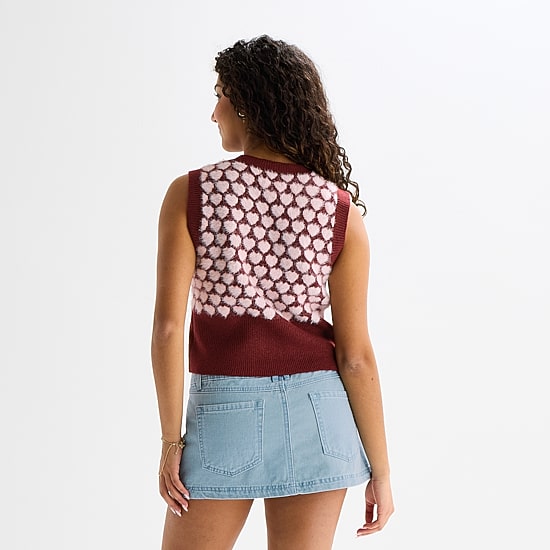 Forever 21 Womens Crew Neck Button Juniors Hearts Sweater Vest