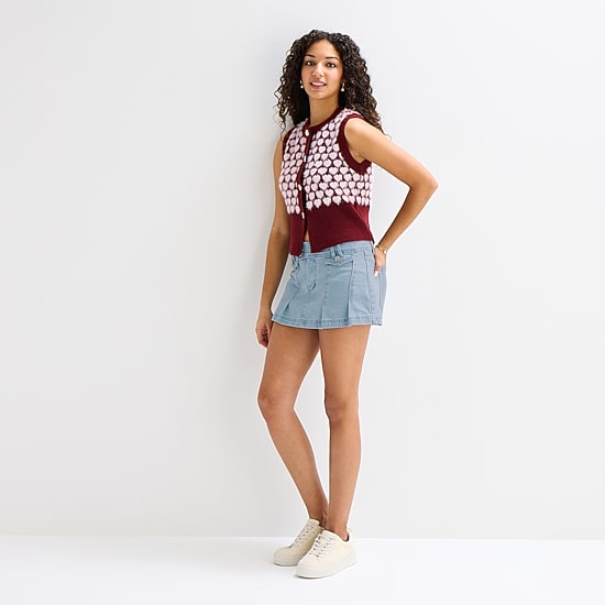 Forever 21 Womens Crew Neck Button Juniors Hearts Sweater Vest