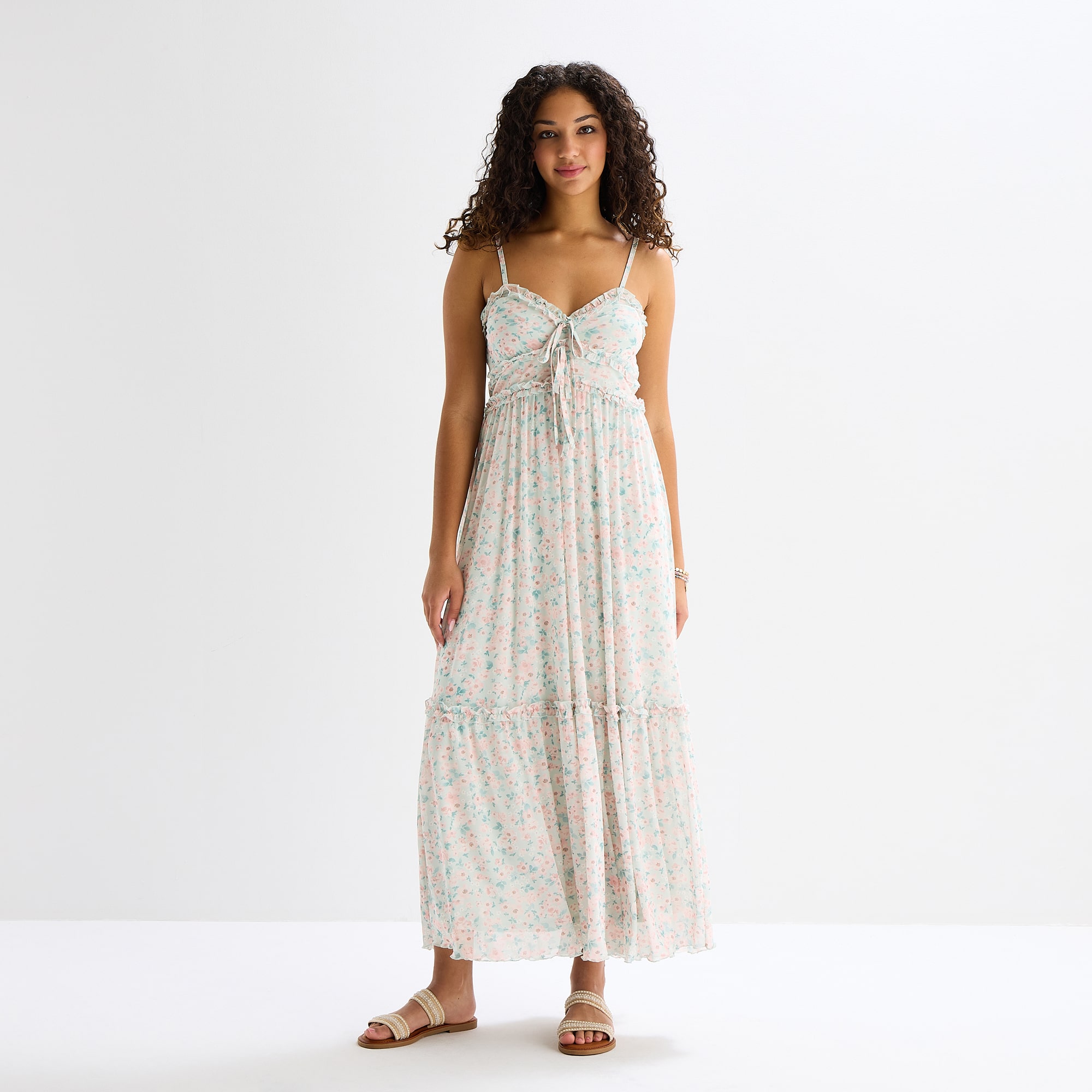 Arizona Womens Juniors V Neck Sleeveless Spaghetti Straps Maxi Dress