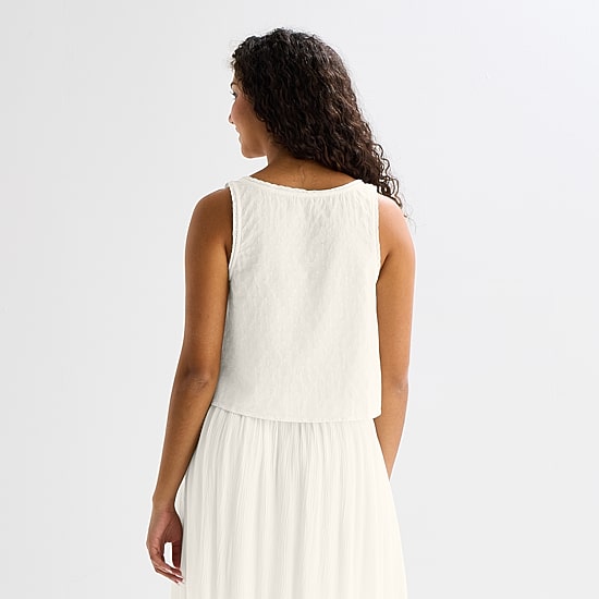 Arizona Womens Juniors Round Neck Sleeveless Peplum Top