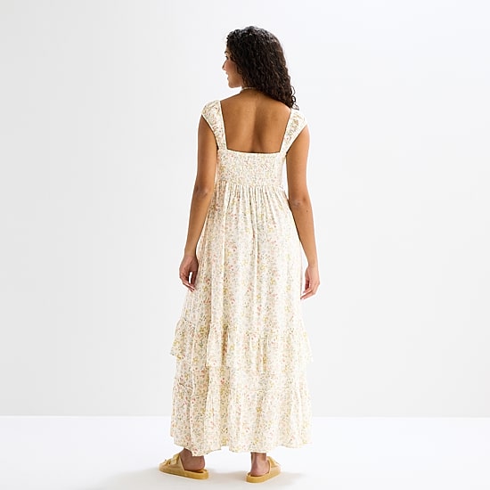 Arizona Womens Juniors Round Neck Short Sleeve Maxi Dress