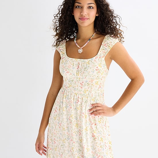 Arizona Womens Juniors Round Neck Short Sleeve Maxi Dress