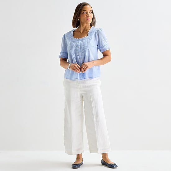Liz Claiborne Womens Square Neck Short Sleeve Blouse
