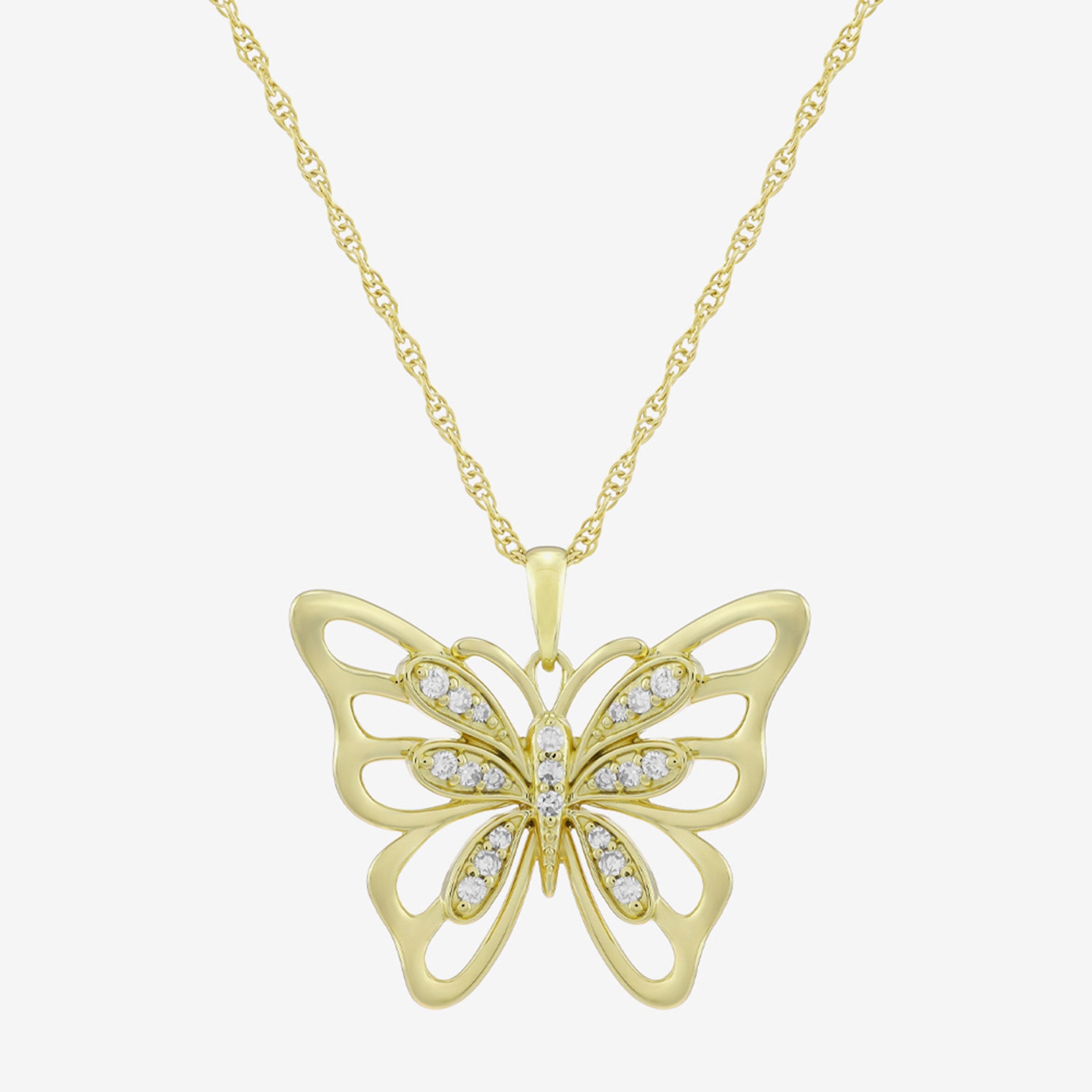 (H-I / Si1) Womens 1/6 CT. T.W. Lab Grown White Diamond 14K Gold Over Silver Butterfly 18 Inch Pendant Necklace