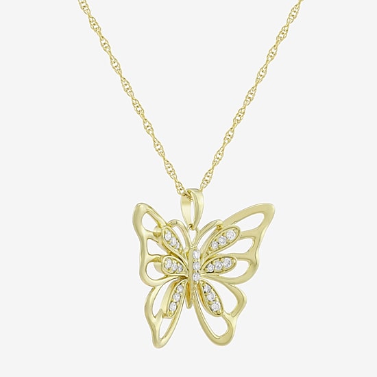 (H-I / Si1) Womens 1/6 CT. T.W. Lab Grown White Diamond 14K Gold Over Silver Butterfly 18 Inch Pendant Necklace