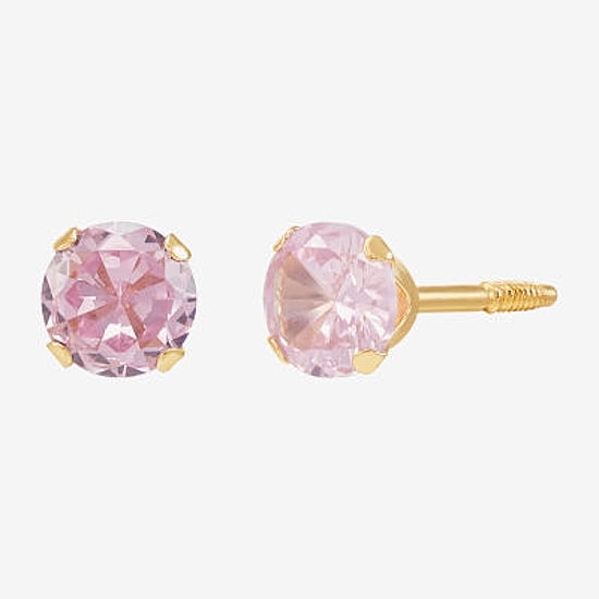 Limited Quantities! Pink Cubic Zirconia 14K Gold 4mm Round Stud Earrings