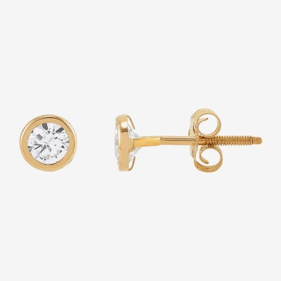 Limited Quantities! White Cubic Zirconia 14K Gold 4.6mm Round Stud Earrings