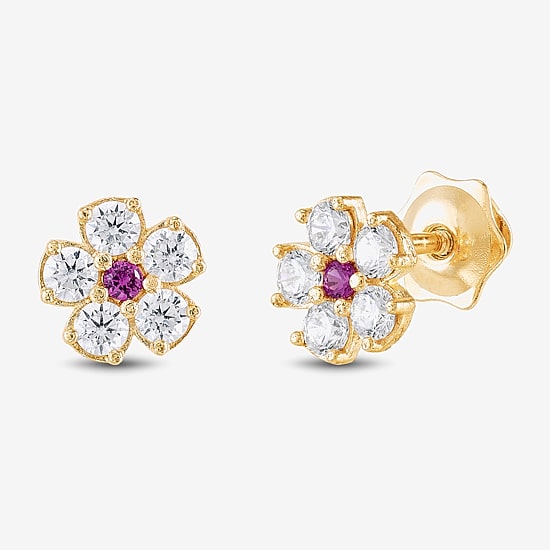 Limited Quantities! White Cubic Zirconia 14K Gold 5.4mm Flower Stud Earrings
