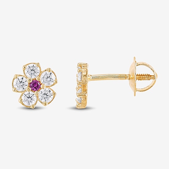 Limited Quantities! White Cubic Zirconia 14K Gold 5.4mm Flower Stud Earrings