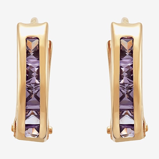 Limited Quantities! Girls Purple Cubic Zirconia 14K Gold 9.5mm Hoop Earrings