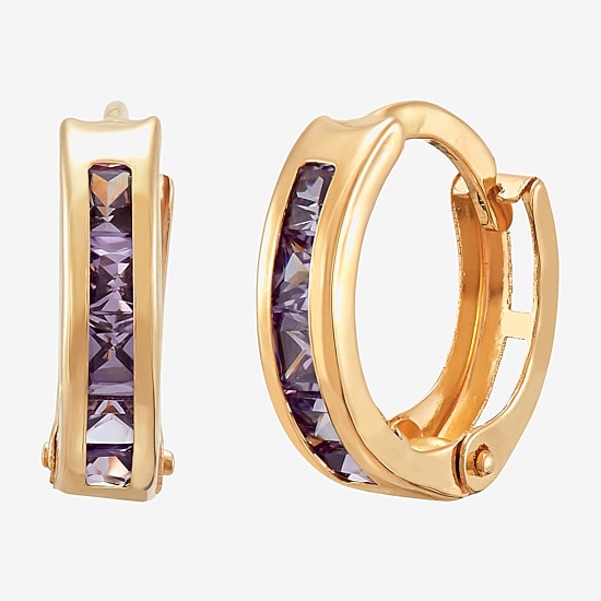Limited Quantities! Girls Purple Cubic Zirconia 14K Gold 9.5mm Hoop Earrings