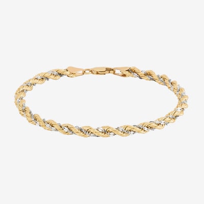 Limited Quantities! Womens 10K Gold 7.5 Inch Hollow Rope Chain Bracelet