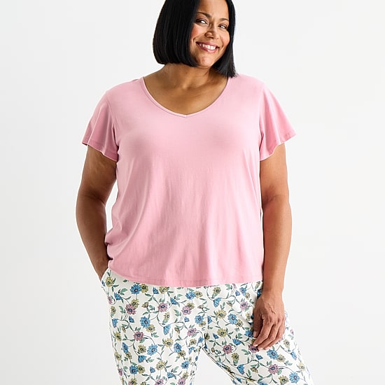 Liz Claiborne Womens V-Neck Short Sleeve 2-pc. Pajama Set