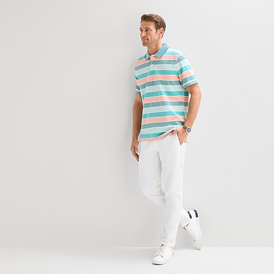 St. John's Bay Essential Striped Oxford Mens Slim Fit Short Sleeve Polo Shirt