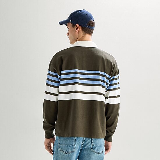 Arizona Mens Long Sleeve Regular Fit Button Down Collar Striped Rugby Shirt
