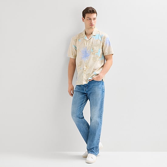 mutual weave Mens Short Sleeve Camp Shirt