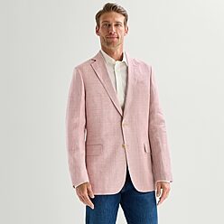 Stafford Linen Cotton Blend Mens Plaid Classic Fit Sport Coat