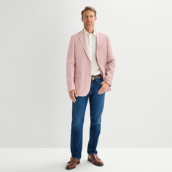 Stafford Linen Cotton Blend Mens Plaid Classic Fit Sport Coat