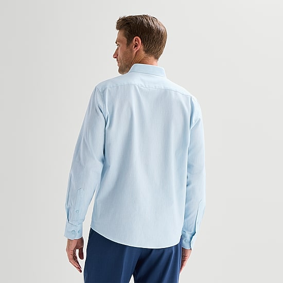 Stafford Tonal Stripe Chambray Mens Long Sleeve Regular Fit Button-Down Shirt