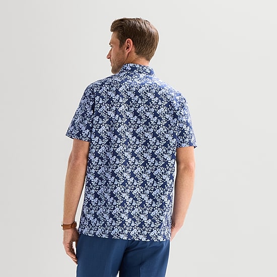 Stafford Tonal Floral Mens Short Sleeve Regular Fit Button-Down Shirt