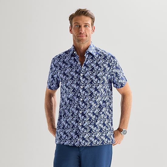 Stafford Tonal Floral Mens Short Sleeve Regular Fit Button-Down Shirt