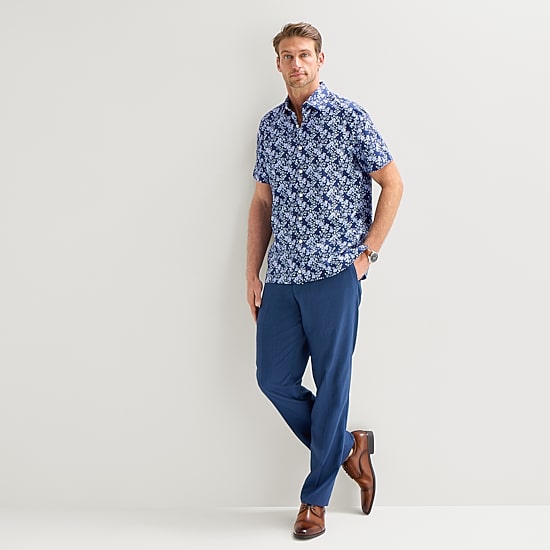 Stafford Tonal Floral Mens Short Sleeve Regular Fit Button-Down Shirt