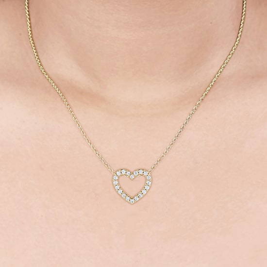 (H-I / I1) Womens 1/4 CT. T.W. Lab Grown White Diamond 10K Gold Heart 18 Inch Pendant Necklace