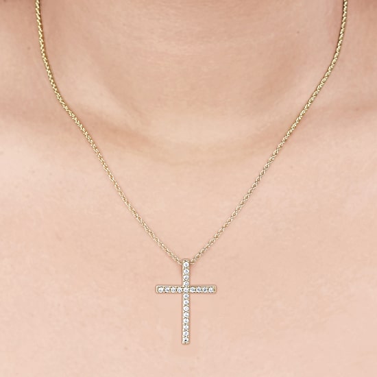 (H-I / I1) Womens 1/4 CT. T.W. Lab Grown White Diamond 10K Gold Cross 18 Inch Pendant Necklace