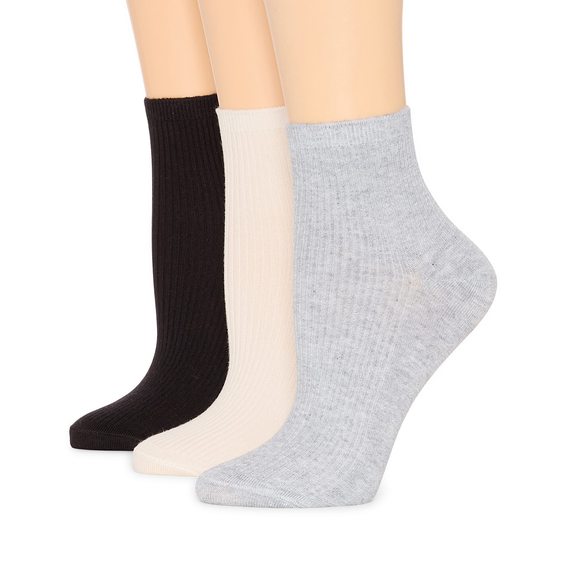 Mixit Rib Womens 3 Pair Quarter Ankle Socks