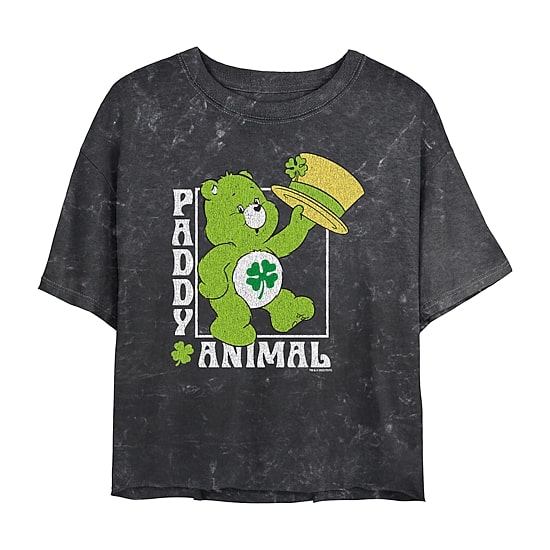 Paddy Animal Cropped Tee Womens Juniors Crew Neck Short Sleeve Regular Fit Care Bears Graphic T-Shirt
