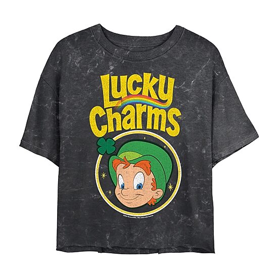 Lucky Charms Cropped Tee Womens Juniors Crew Neck Short Sleeve Regular Fit Graphic T-Shirt