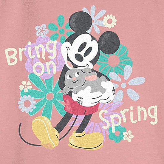 Disney Mickey Mouse Bring On Spring Sweatshirt Womens Juniors Crew Neck Short Sleeve Mickey and Friends Sweatshirt