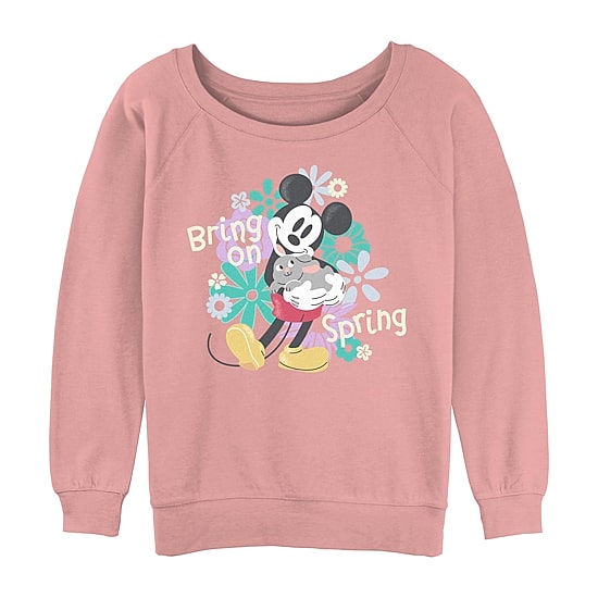 Disney Mickey Mouse Bring On Spring Sweatshirt Womens Juniors Crew Neck Short Sleeve Mickey and Friends Sweatshirt