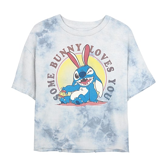 Stitch Some Bunny Loved You Cropped Tee Womens Juniors Crew Neck Short Sleeve Regular Fit Lilo & Stitch Graphic T-Shirt