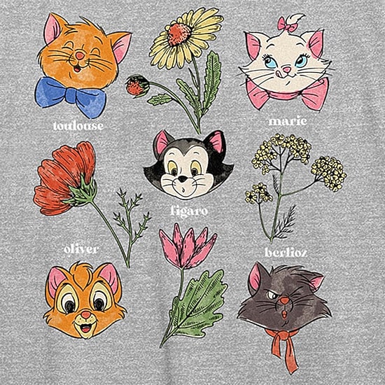 Disney Cats Botanical Tee Womens Juniors Crew Neck Short Sleeve Regular Fit Graphic T-Shirt