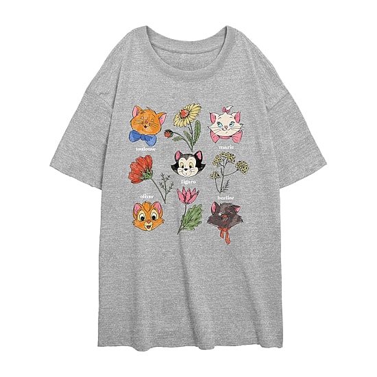 Disney Cats Botanical Tee Womens Juniors Crew Neck Short Sleeve Regular Fit Graphic T-Shirt