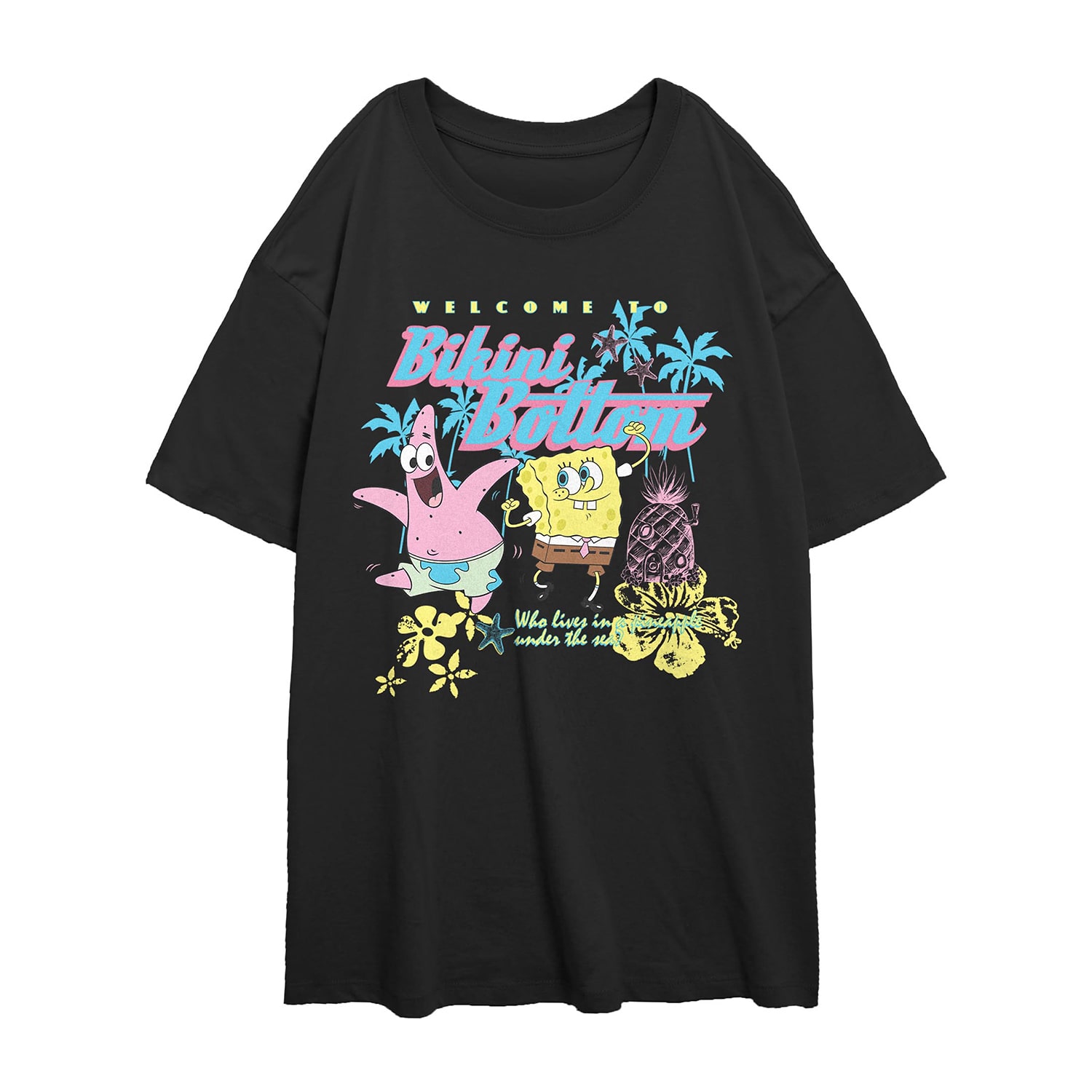 Womens Juniors Crew Neck Short Sleeve Regular Fit Spongebob Graphic T-Shirt