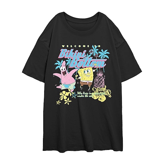 Womens Juniors Crew Neck Short Sleeve Regular Fit Spongebob Graphic T-Shirt