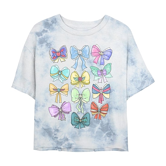 Disney Princess Bows Cropped Tee Womens Juniors Crew Neck Short Sleeve Regular Fit Graphic T-Shirt