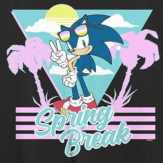 Sonic The Hedgehog Spring Break Tee Womens Juniors Crew Neck Short Sleeve Regular Fit Sonic the Hedgehog Graphic T-Shirt