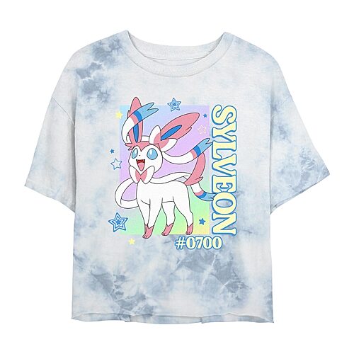 Pokemon Sylveon Cropped Tee Womens Juniors Crew Neck Short Sleeve Regular Fit Pokemon Graphic T-Shirt, Medium, White